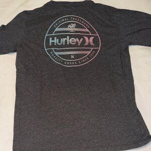 Hurley Dark Gray Tee with Blue-Pink Ombre Logo